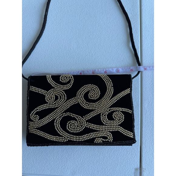 4 for $10 Black and Gold Fabric Evening Clutch Crossbody EUC - Picture 5 of 8